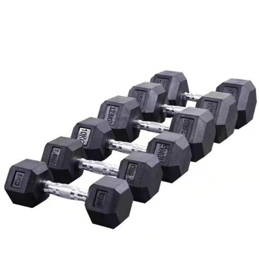 Black Rubber Coated Hex Dumbbell (4)